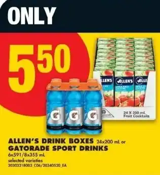 No Frills Allen's drink boxes or gatorade sport drinks offer