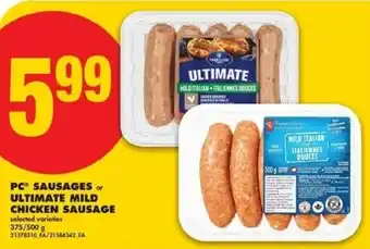 No Frills PC sausages or ultimate mild chicken sausage offer