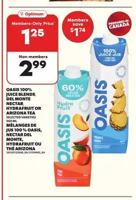 Independent City Market OASIS 100% JUICE BLENDS, DEL MONTE NECTAR, HYDRAFRUIT OR ARIZONA TEA, 960 ML offer