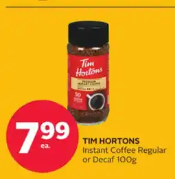 Rexall TIM HORTONS Instant Coffee Regular or Decaf 100g offer