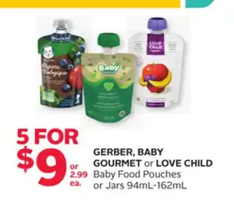 Rexall GERBER, BABY GOURMET or LOVE CHILD Baby Food Pouches or Jars offer