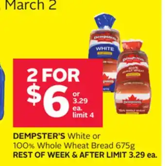 Rexall DEMPSTER'S White or 100% Whole Wheat Bread 675g offer