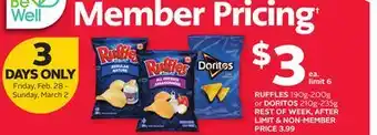 Rexall RUFFLES 190g-200g or DORITOS 210g-235g offer