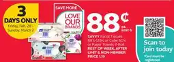 Rexall SAVVY Facial Tissues 88' s-126' s or Cube 60' s or Paper Towels 2-Roll offer