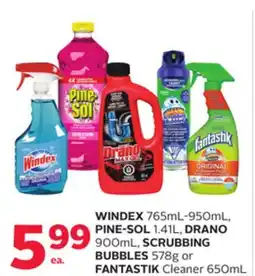 Rexall WINDEX 765mL-950mL, PINE-SOL 1.41L, DRANO 900mL, SCRUBBING BUBBLES 578g or FANTASTIK Cleaner 650mL offer