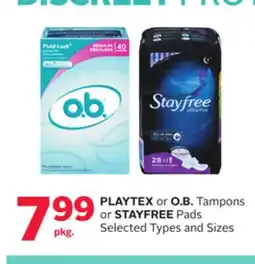 Rexall PLAYTEX or O.B. Tampons or STAYFREE Pads offer