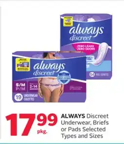 Rexall ALWAYS Discreet Underwear, Briefs or Pads offer