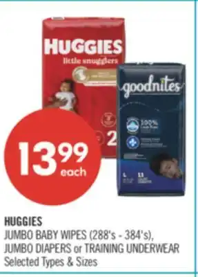 Shoppers Drug Mart HUGGIES JUMBO BABY WIPES (288's - 384's) JUMBO DIAPERS or TRAINING UNDERWEAR offer