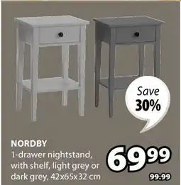 JYSK NORDBY 1-drawer nightstand, with shelf, light grey or dark grey offer