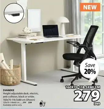 JYSK SVANEKE Height adjustable desk, electric, anti-collision black or offer