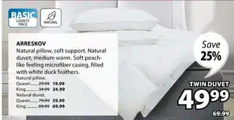 JYSK ARRESKOV Natural pillow, soft support offer