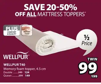 JYSK WELLPUR T40 Memory foam topper offer