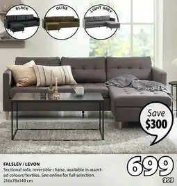 JYSK FALSLEV/LEVON Sectional sofa, reversible chaise, available in assort- ed colours/textiles offer