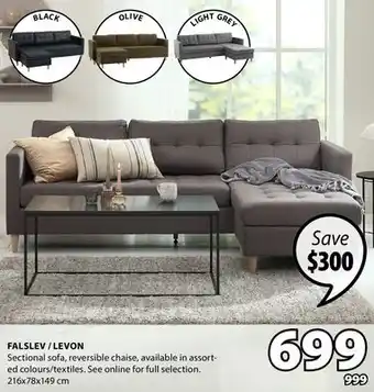 JYSK FALSLEV/LEVON Sectional sofa, reversible chaise, available in assort- ed colours/textiles offer