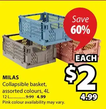 JYSK MILAS Collapsible basket, assorted colours, 4L 12 offer