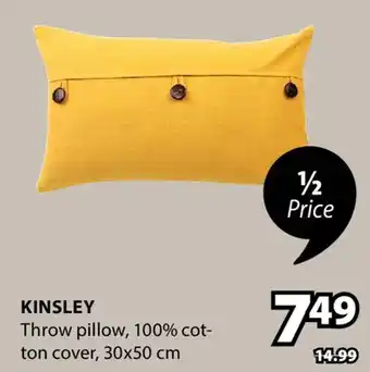 JYSK KINSLEY Throw pillow, 100% cot- ton cover offer