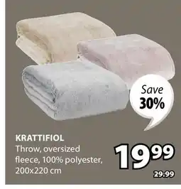 JYSK KRATTIFIOL Throw, oversized fleece, 100% polyester offer