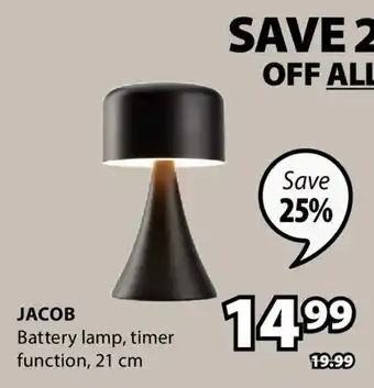 JYSK JACOB Battery lamp timer function offer