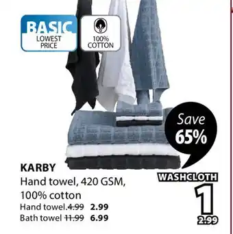 JYSK KARBY Hand towels 420 GSM 100% Cotton offer