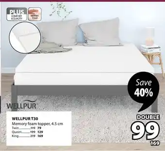 JYSK WELLPUR T30 Memory foam topper offer