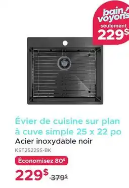 Bath Depot Évier de cuisine sur plan à cuve simple 25 x 22 po Acier inoxydable noir offer