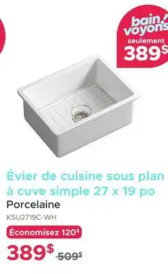 Bath Depot Porcelaine Évier de cuisine sous plan à cuve simple 27 x 19 po offer