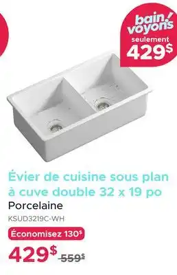 Bath Depot Évier de cuisine sous plan à cuve double 32 x 19 po Porcelaine offer