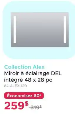 Bath Depot Miroir à éclairage DEL intégré 48 x 28 po Collection Alex offer