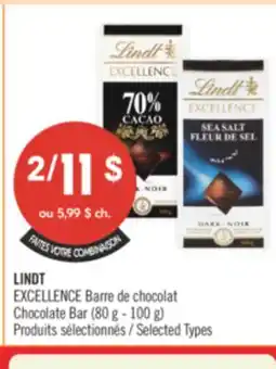 Pharmaprix LINDT EXCELLENCE Chocolate Bar 80 g - 100 g offer