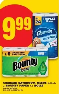 No Frills Charmin bathroom tissue or bounty paper rolls offer