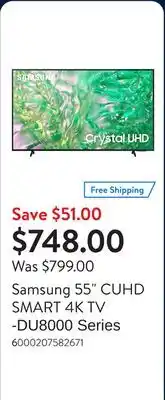 Walmart Samsung 55 CUHD SMART 4K TV -DU8000 Series offer