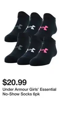 Sport Chek Under Armour Girls' Essential No-Show Socks 6pk offer