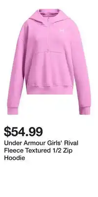 Sport Chek Under Armour Girls' Rival Fleece Textured 1/2 Zip Hoodie offer