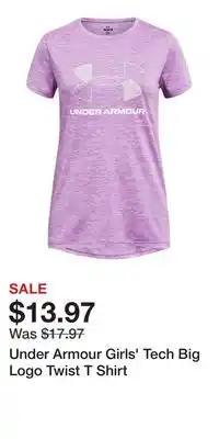 Sport Chek Under Armour Girls' Tech Big Logo Twist T Shirt offer