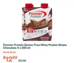 Voilà Premier Protein Gluten-Free Whey Protein Shake Chocolate 4 x 325 ml offer