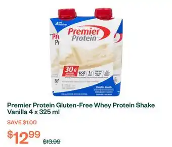 Voilà Premier Protein Gluten-Free Whey Protein Shake Vanilla 4 x 325 ml offer