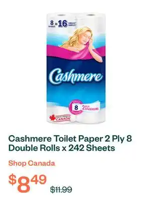 Voilà Cashmere Toilet Paper 2 Ply 8 Double Rolls x 242 Sheets offer