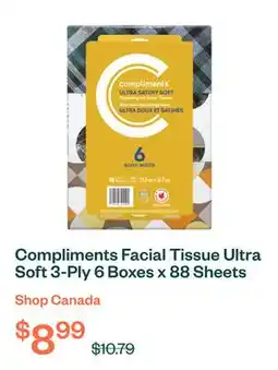 Voilà Compliments Facial Tissue Ultra Soft 3-Ply 6 Boxes x 88 Sheets offer