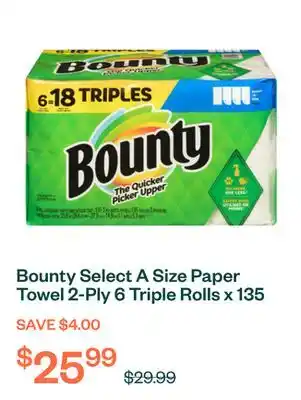 Voilà Bounty Select A Size Paper Towel 2-Ply 6 Triple Rolls x 135 Sheets offer