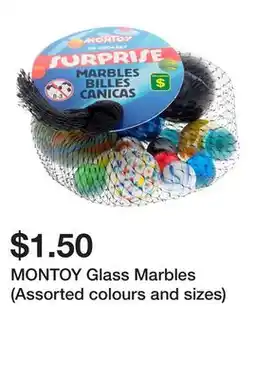 Dollarama MONTOY Glass Marbles (Assorted colours and sizes) offer