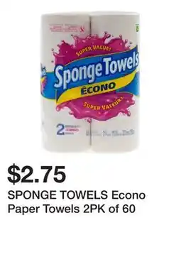 Dollarama SPONGE TOWELS Econo Paper Towels 2PK of 60 offer