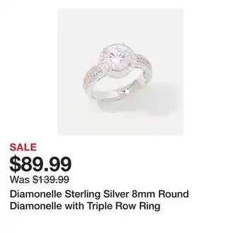 TSC Stores Diamonelle Sterling Silver 8mm Round Diamonelle with Triple Row Ring offer