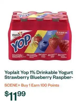 Voilà Yoplait Yop 1% Drinkable Yogurt Strawberry Blueberry Raspberry and Strawberry Banana 12 x 200 ml offer