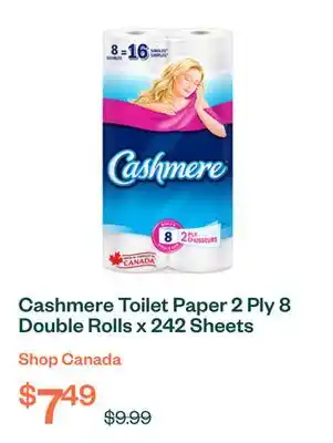 Voilà Cashmere Toilet Paper 2 Ply 8 Double Rolls x 242 Sheets offer