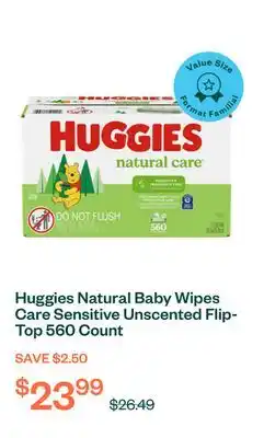 Voilà Huggies Natural Baby Wipes Care Sensitive Unscented Flip-Top 560 Count offer