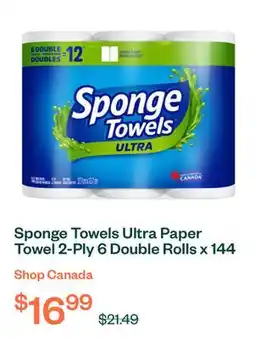 Voilà Sponge Towels Ultra Paper Towel 2-Ply 6 Double Rolls x 144 Sheets offer