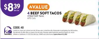 Taco Bell 4 Beef Soft Tacos offer