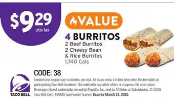 Taco Bell 4 Burritos offer