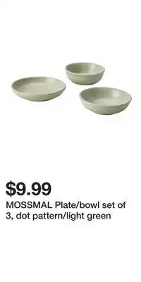 IKEA MOSSMAL Plate/bowl set of 3, dot pattern/light green offer