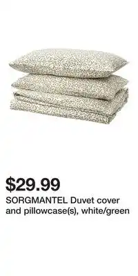 IKEA SORGMANTEL Duvet cover and pillowcase(s), white/green offer